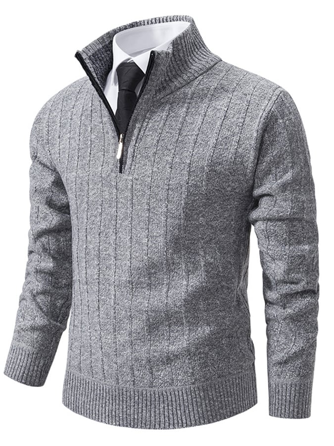 Men's Fashionable Velvet Thickened Warm Zipper Design Sweater