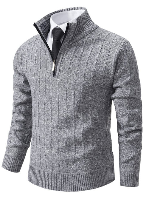 Men's Fashionable Velvet Thickened Warm Zipper Design Sweater