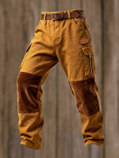 Men's Retro Stitching Functional Wear-Resistant Ripstop Zipper Pocket Work Pants