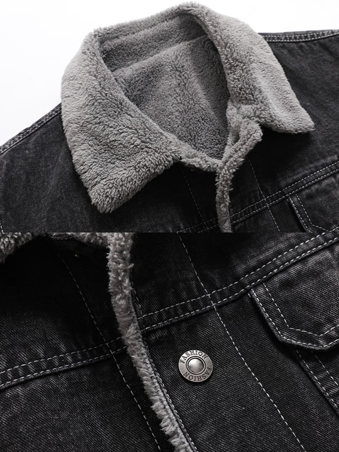 Men's Vintage Washed Denim Plus Fleece Warm Outdoor Jacket