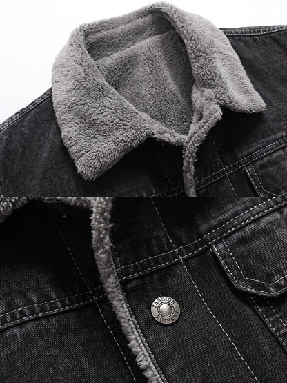Men's Vintage Washed Denim Plus Fleece Warm Outdoor Jacket