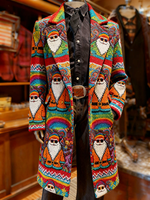 Men's Retro Christmas Print Wool Coat