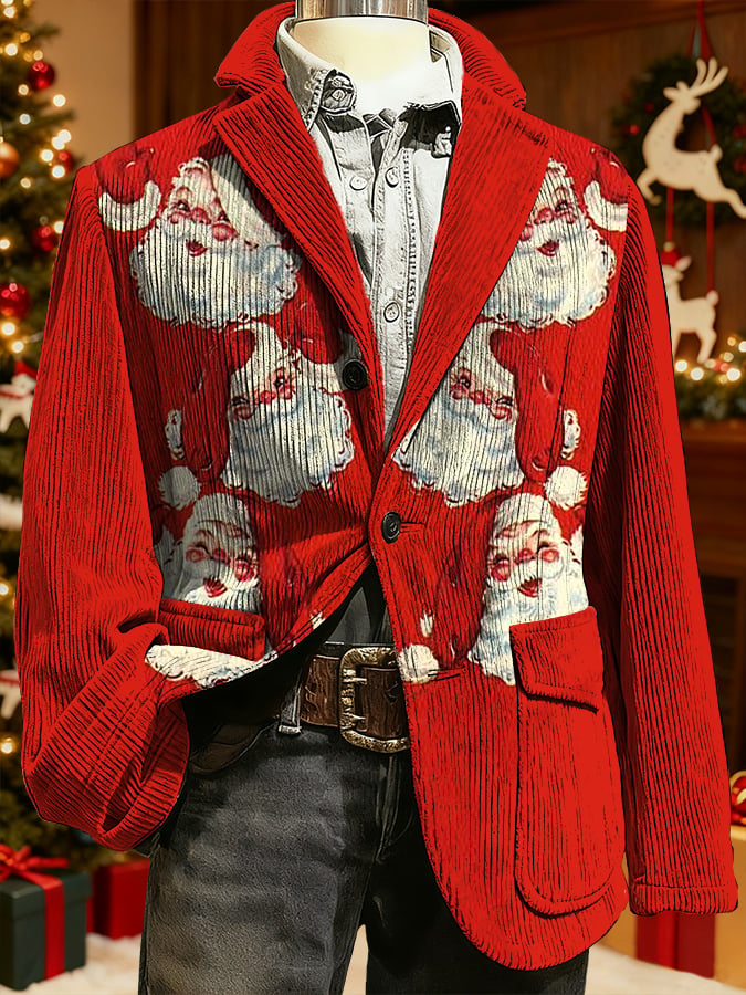 Men's Christmas Art Design Print Casual Coat
