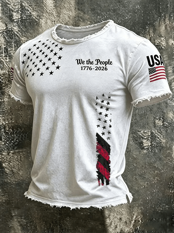 Men's  Independence Day We The People 1776-2026 Printed Casual T-Shirt