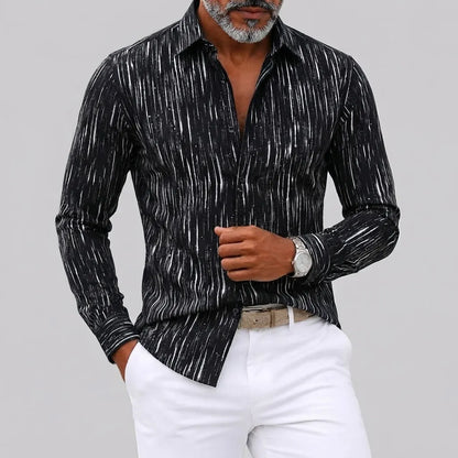 Men's Abstract Stripe Print Turndown Collar Slim Fit Long Sleeve Shirt