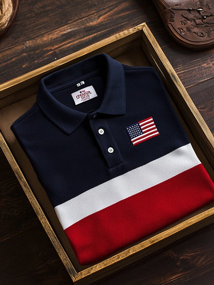 Men's Classic Business Flag Independence Day Short Sleeve Polo Shirt