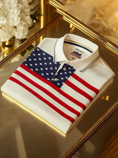 Men's Business Casual Logo Button Short Sleeve Polo Shirt