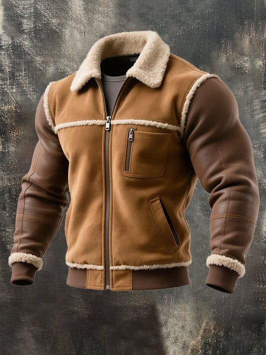 Men's Retro Patchwork Lambswool Warm Jacket