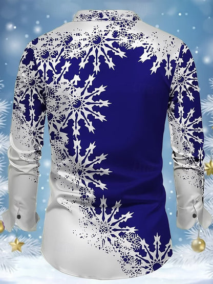 Men's Luxury Christmas Contrast Color Print Long Sleeve Shirt