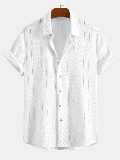 Geometry Rhombus Jacquard Button Up Shirt