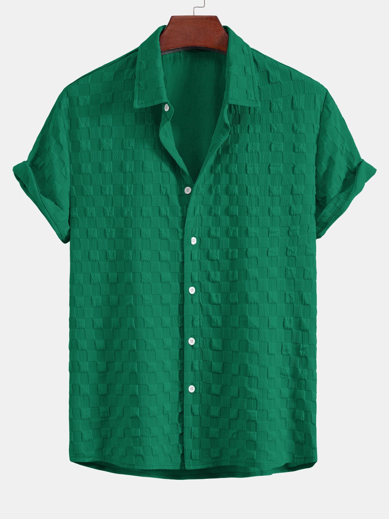 Checkerboard Textured Button Up Shirt