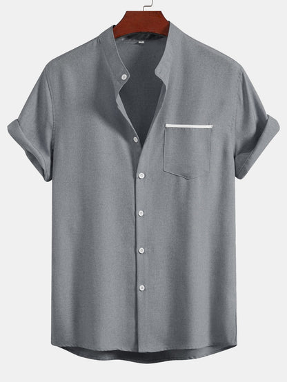 Contrast Pocket Stand Collar Shirt