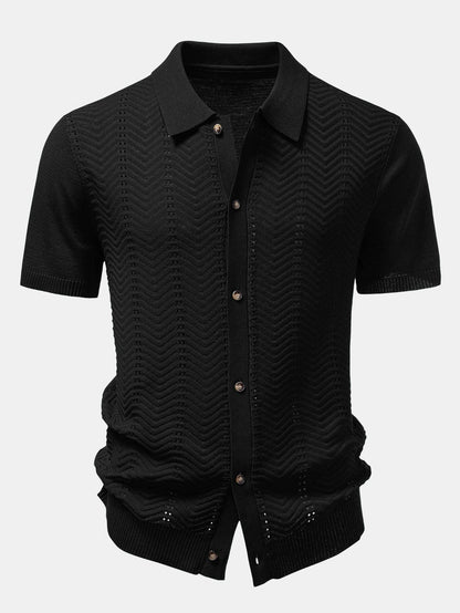 Textured Jacquard Button Up Knit Shirt