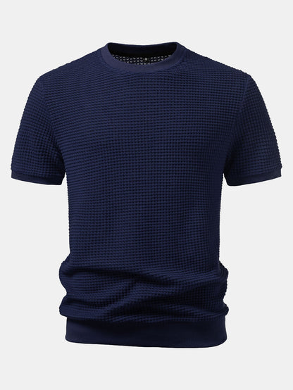 Short-Sleeve Waffle Ribbed Hem T-Shirt