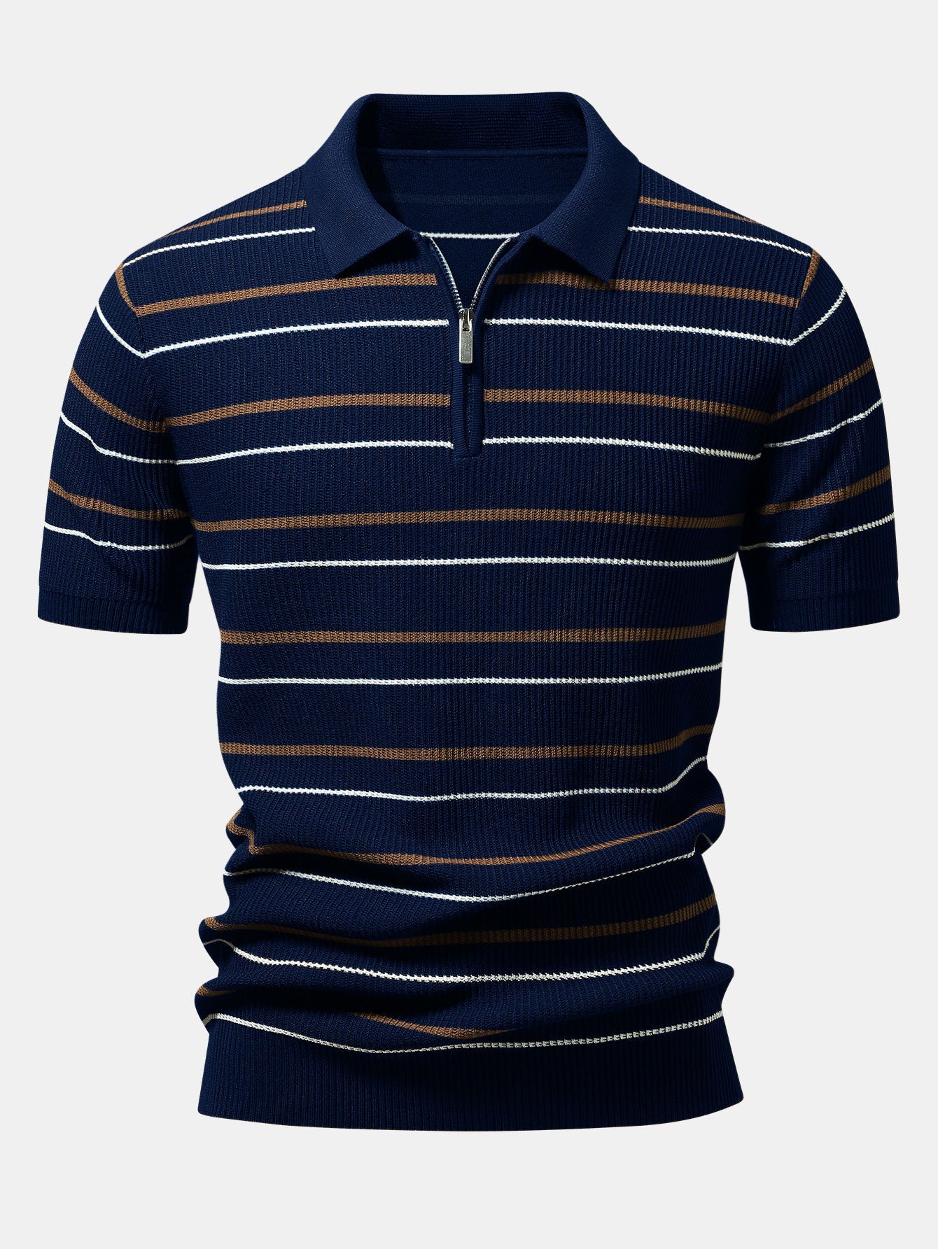 Stripe Waffle Zipper Knit Polo