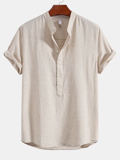 Half Open Collar Linen Shirt