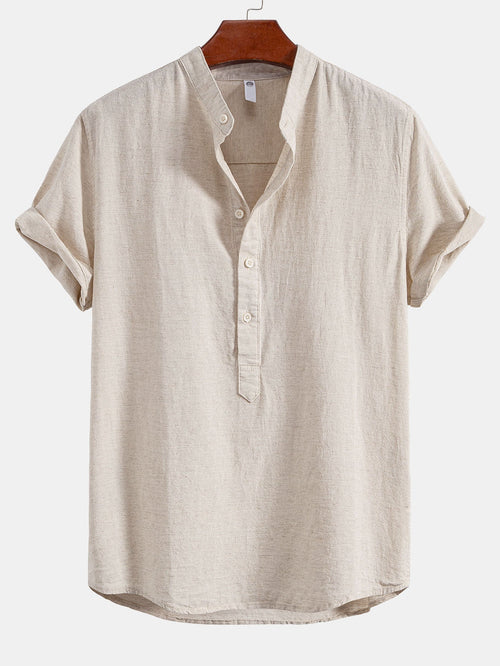Half Open Collar Linen Shirt