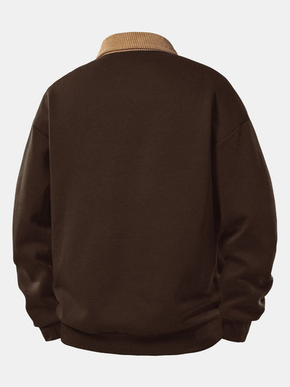 Relax Fit Contrast Corduroy Polo Collar Sweatshirt & Straight Leg Corduroy Pants