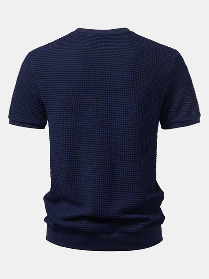 Short-Sleeve Waffle Ribbed Hem T-Shirt