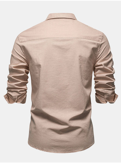 Long Sleeve Linen Cotton Blend Shirt With Pocket