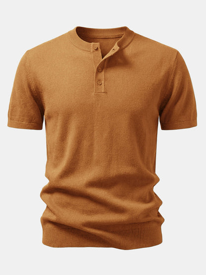 Short-Sleeve Knit Henley Shirt