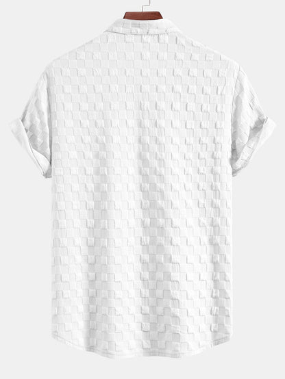 Checkerboard Jacquard Stand Collar Shirt
