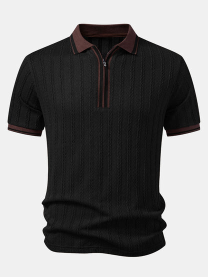 Wheat Ear Jacquard Zipper Knit Polo