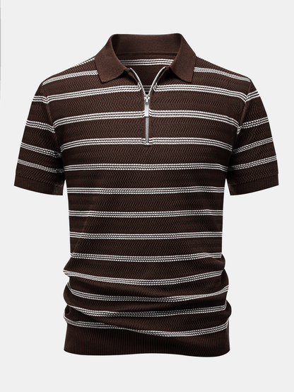 Striped Zipper Knit Polo