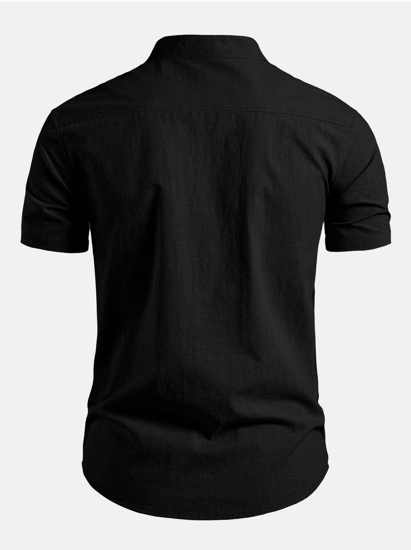 Short Sleeve Linen Look Stand Collar Shirt