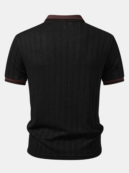 Wheat Ear Jacquard Zipper Knit Polo
