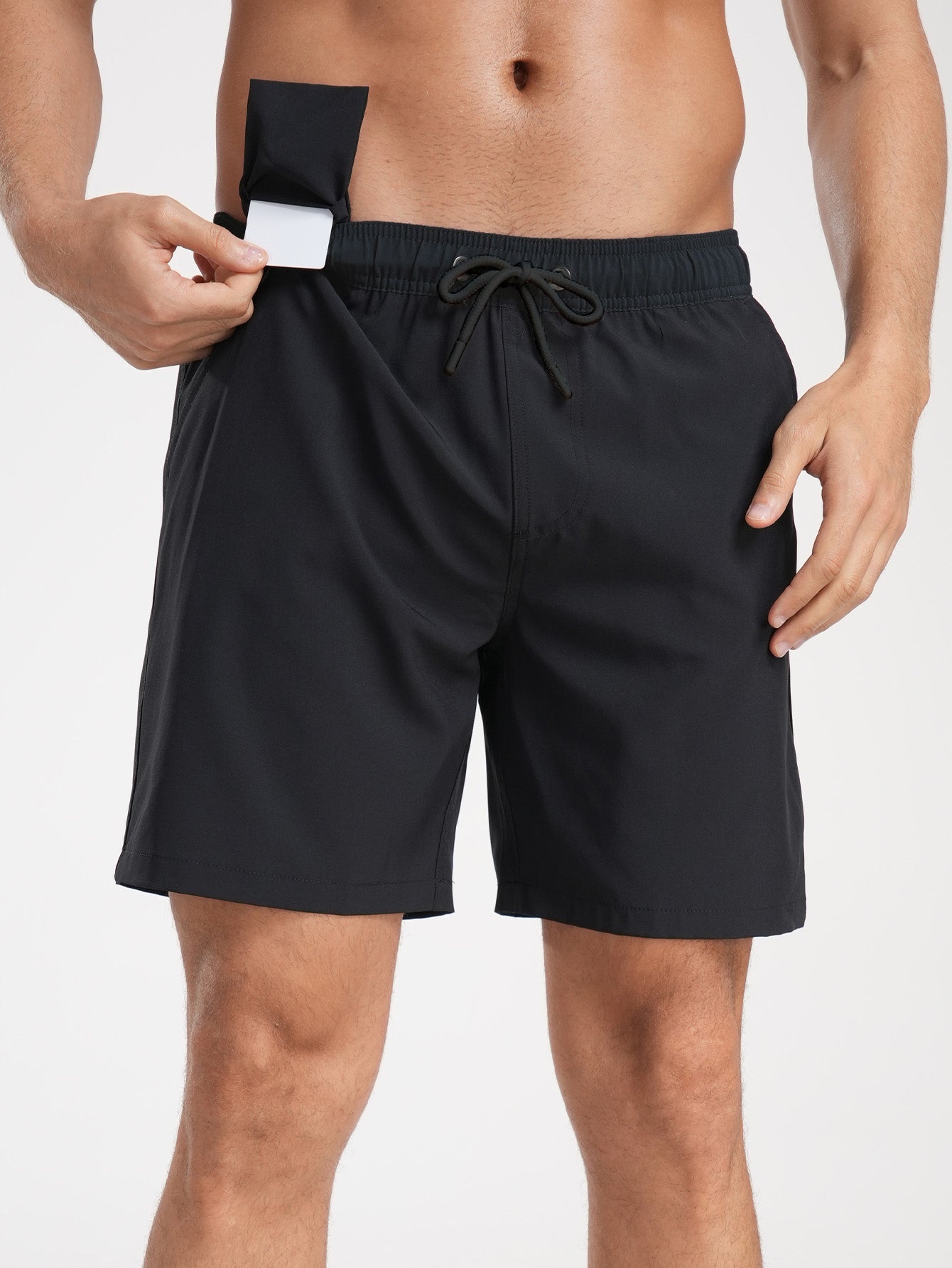 2 In 1 Solid Color Drawstring Swim Shorts