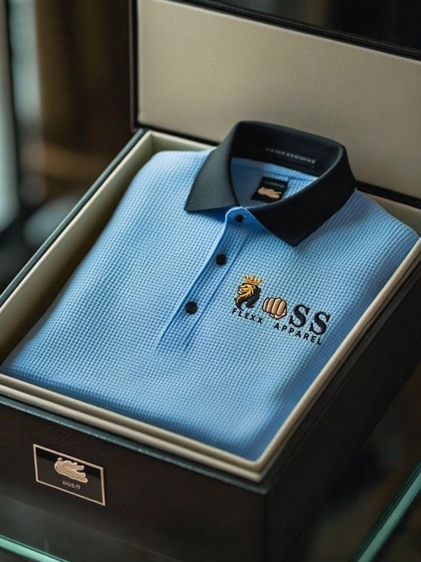 Men's Fashion Business Style Letter Printed Waffle Casual POLO Shirt