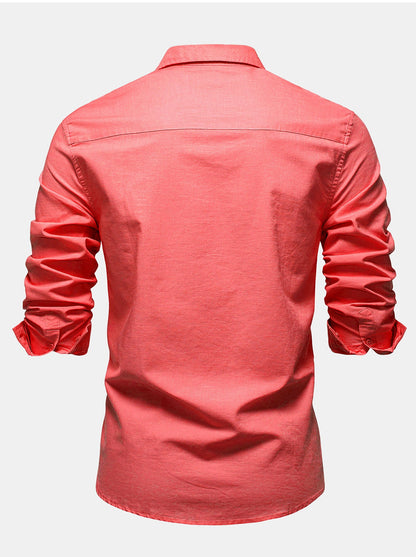 Long Sleeve Linen Cotton Blend Shirt With Pocket