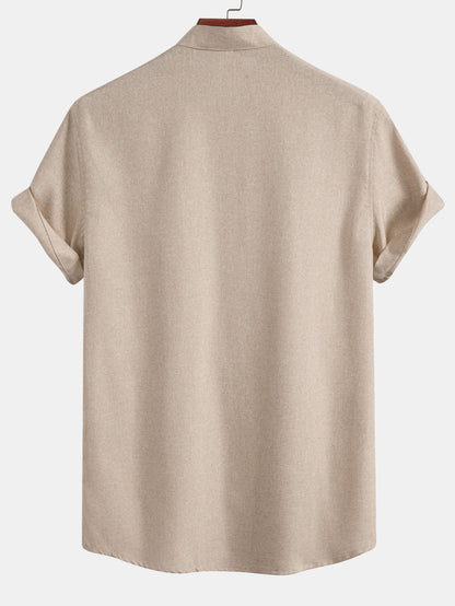Contrast Pocket Stand Collar Shirt