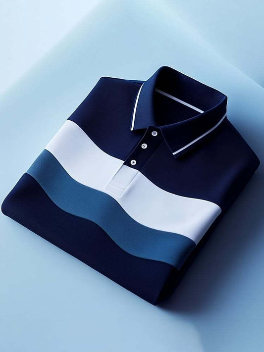 Men's Classic Business Logo Button Short Sleeve Polo Shirt