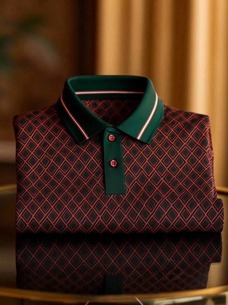 Men's Classic Business Logo Button Short Sleeve Polo Shirt