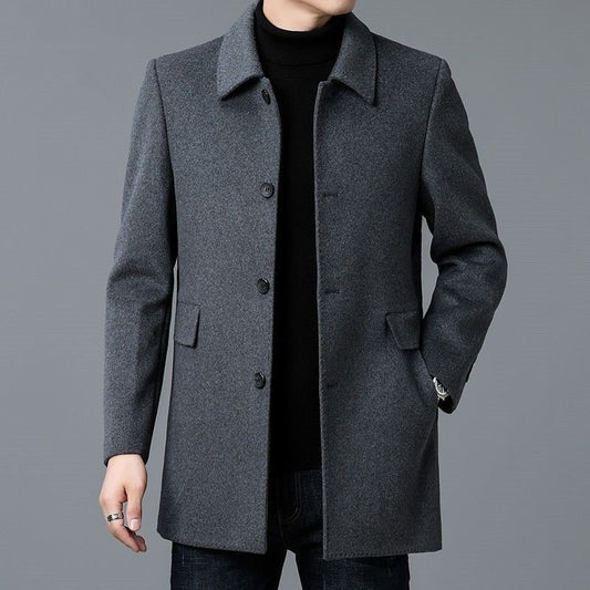 Men's mid-length thick double-faced trench coat