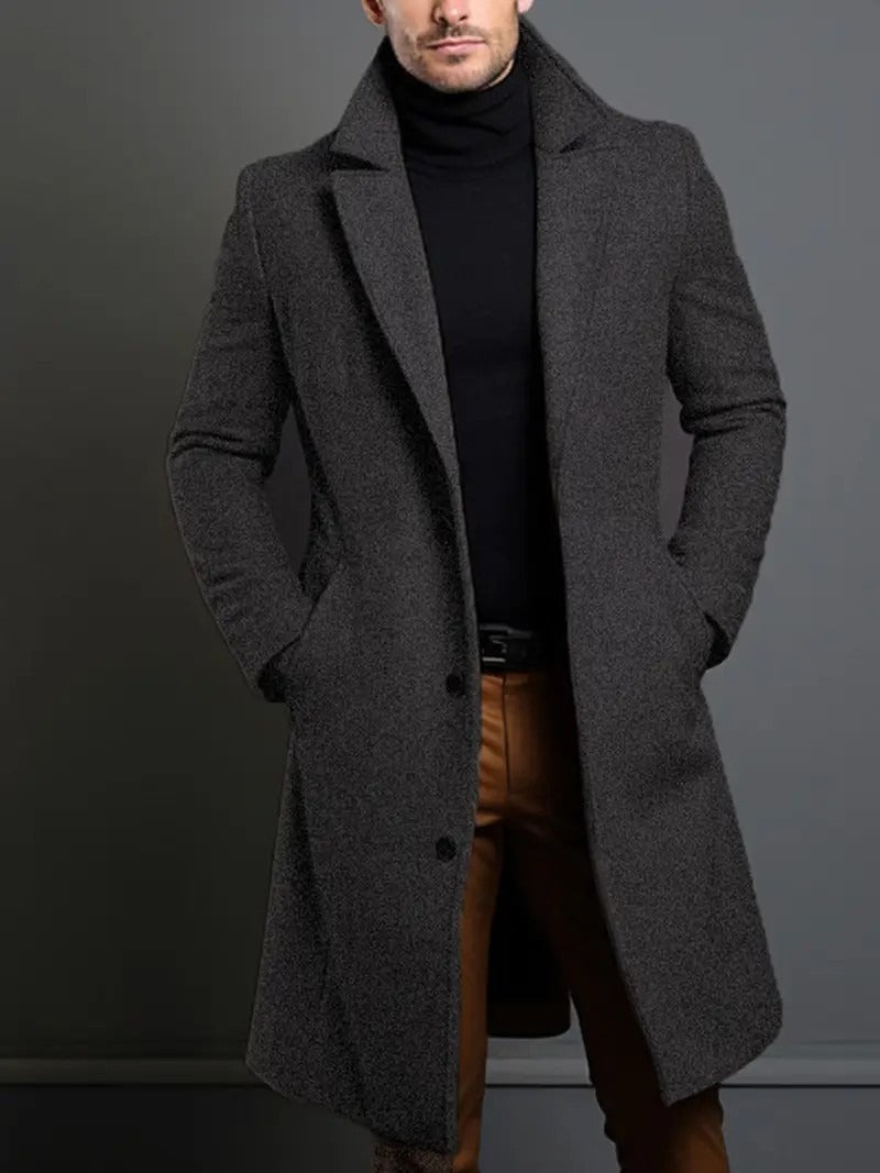 Men's slim-fit long trench coat
