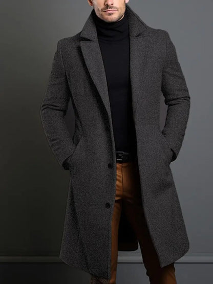Men's slim-fit long trench coat