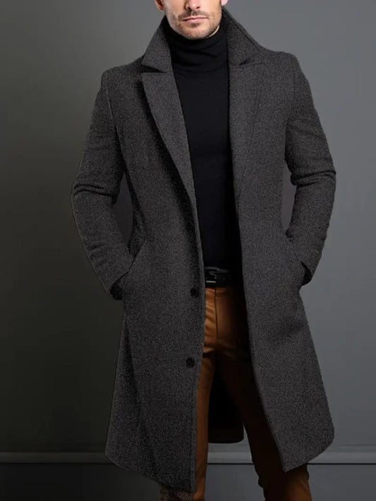 Men's slim-fit long trench coat