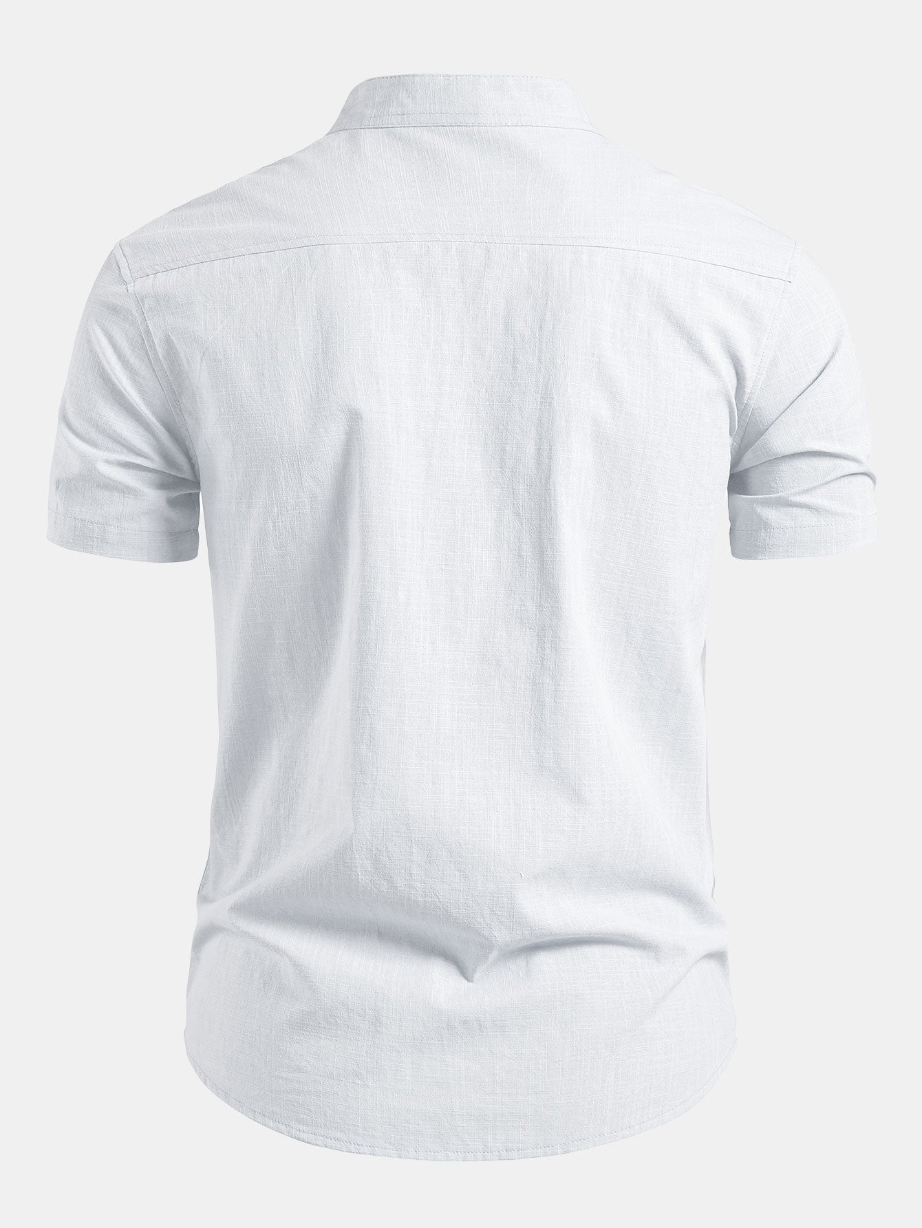 Short Sleeve Linen Look Stand Collar Shirt