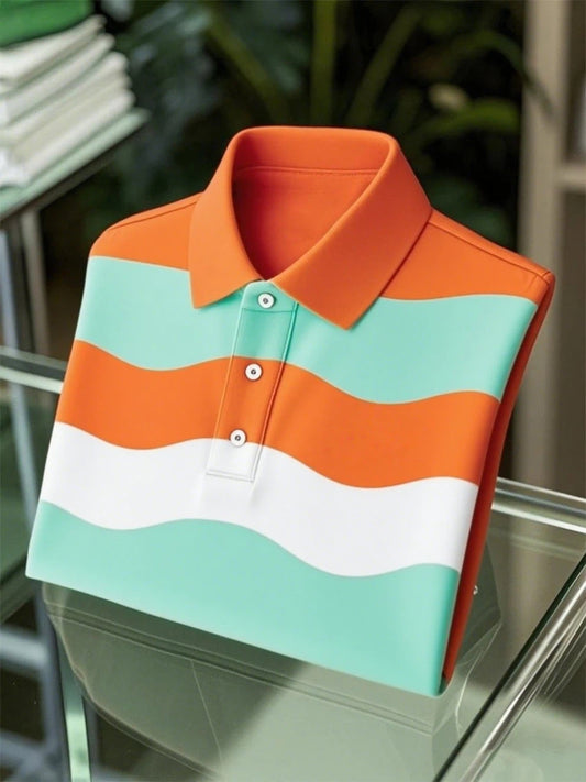 Men's Business Casual Art Button Short Sleeve Polo Shirt
