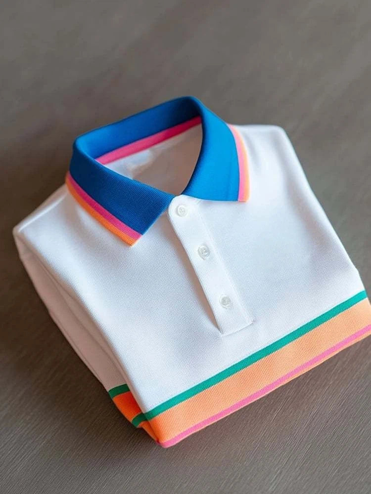 Men's Business Casual Logo Button Short Sleeve Polo Shirt
