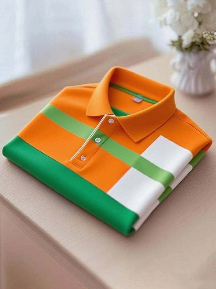 Men's Smart Casual Color Block Logo Button Short Sleeve Polo Shirt