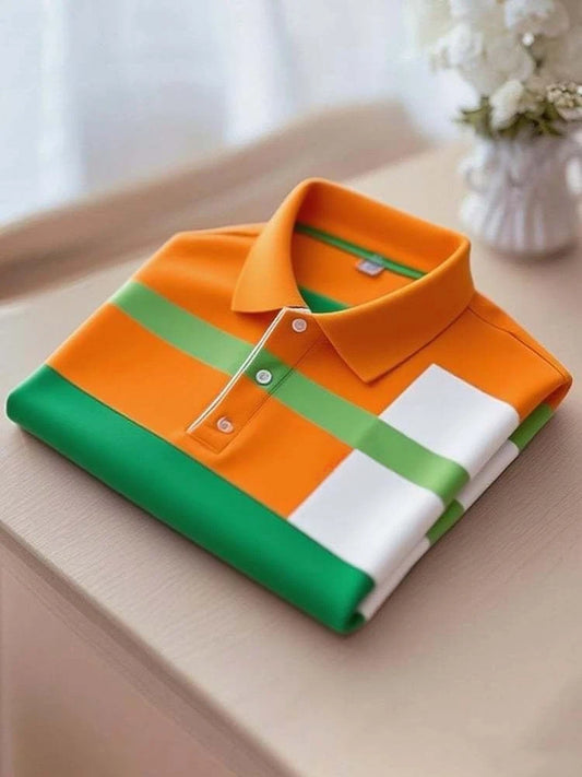 Men's Smart Casual Color Block Logo Button Short Sleeve Polo Shirt