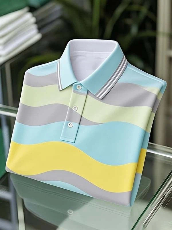 Men's Classic Business Multicolor Logo Button Short Sleeve Polo Shirt