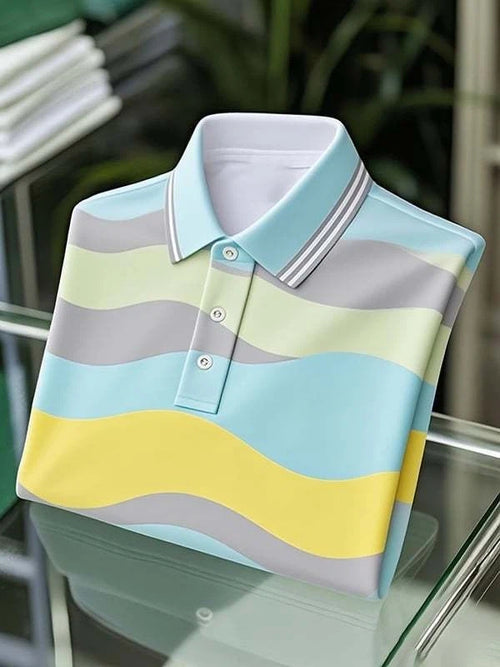 Men's Classic Business Multicolor Logo Button Short Sleeve Polo Shirt