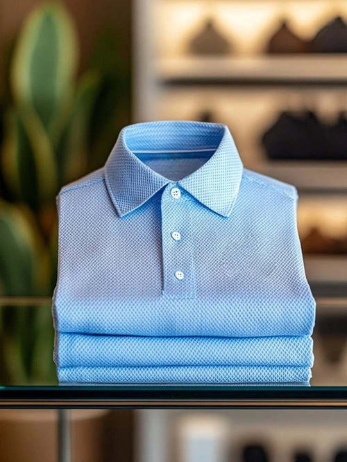Men's Business Casual Logo Button Short Sleeve Polo Shirt