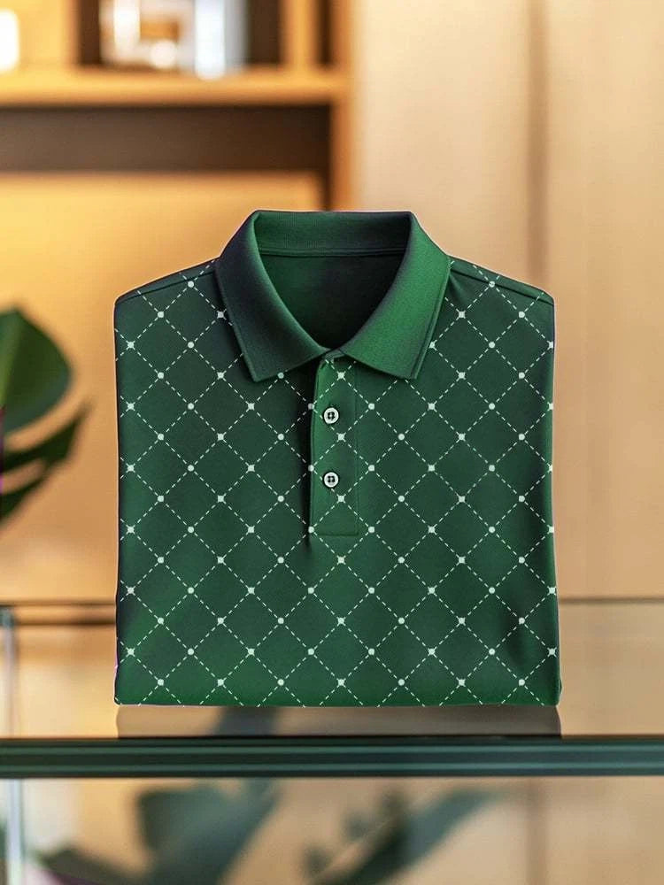 Men's Business Casual Logo Button Short Sleeve Polo Shirt