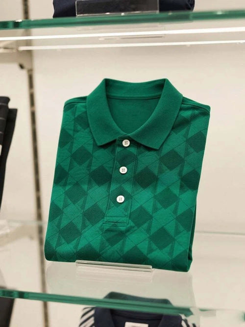 Men's Business Casual Logo Button Short Sleeve Polo Shirt